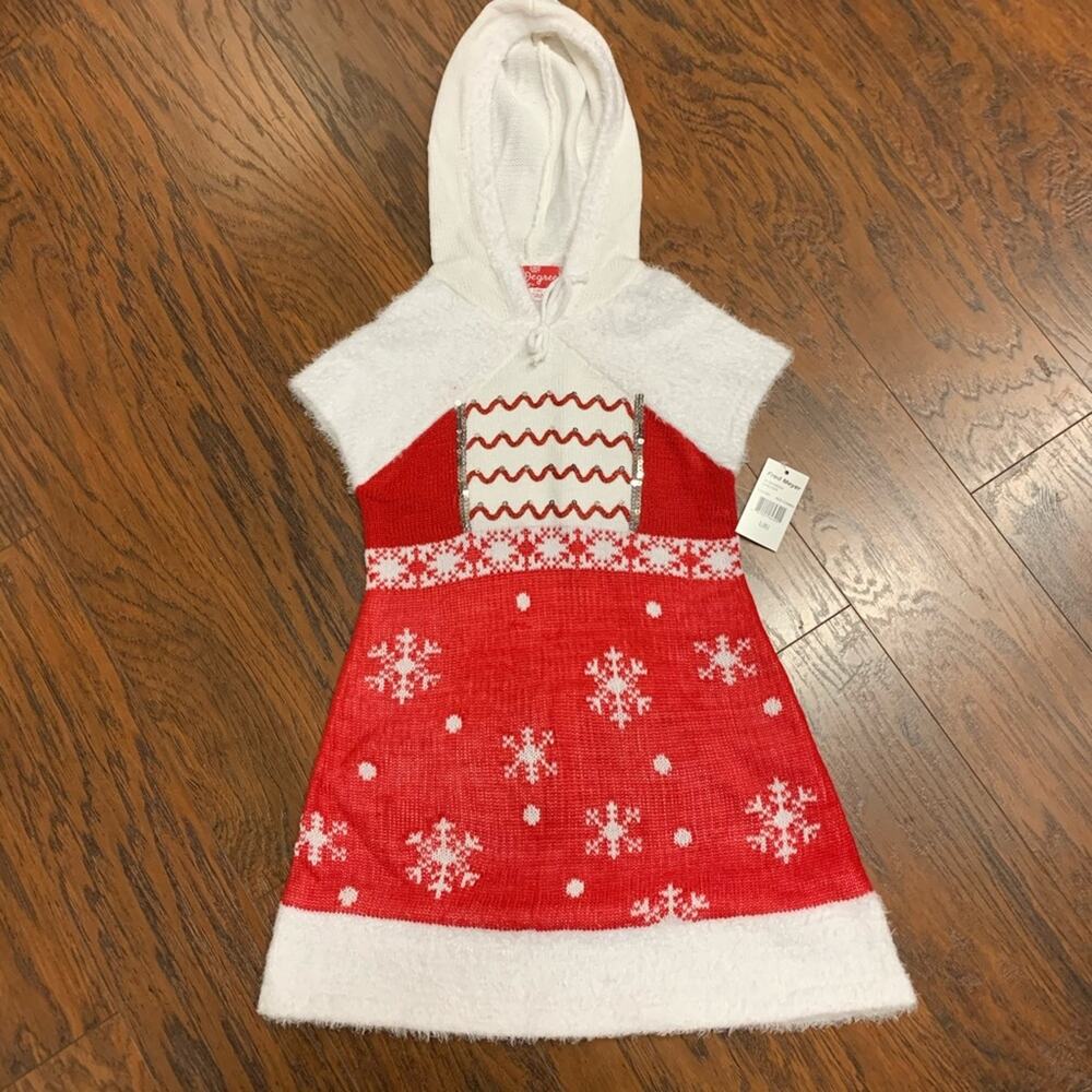 33‎ Degrees Hooded Knit Girls Christmas Dress. Size 6 NWT